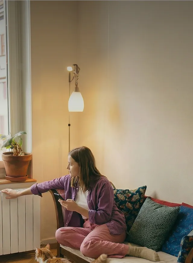 Imagen de una chica tocando el radiador